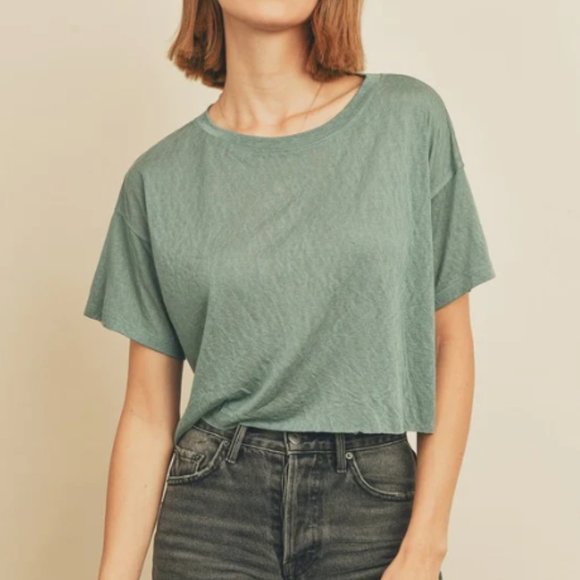Free People Tops - We the Free / Free People oversized Cut off Tee Olive / Sage Green LARGE - NEW!